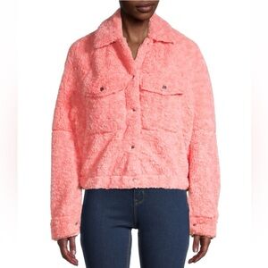 We The Free Pink Teddy Jacket Cropped Fuzzy